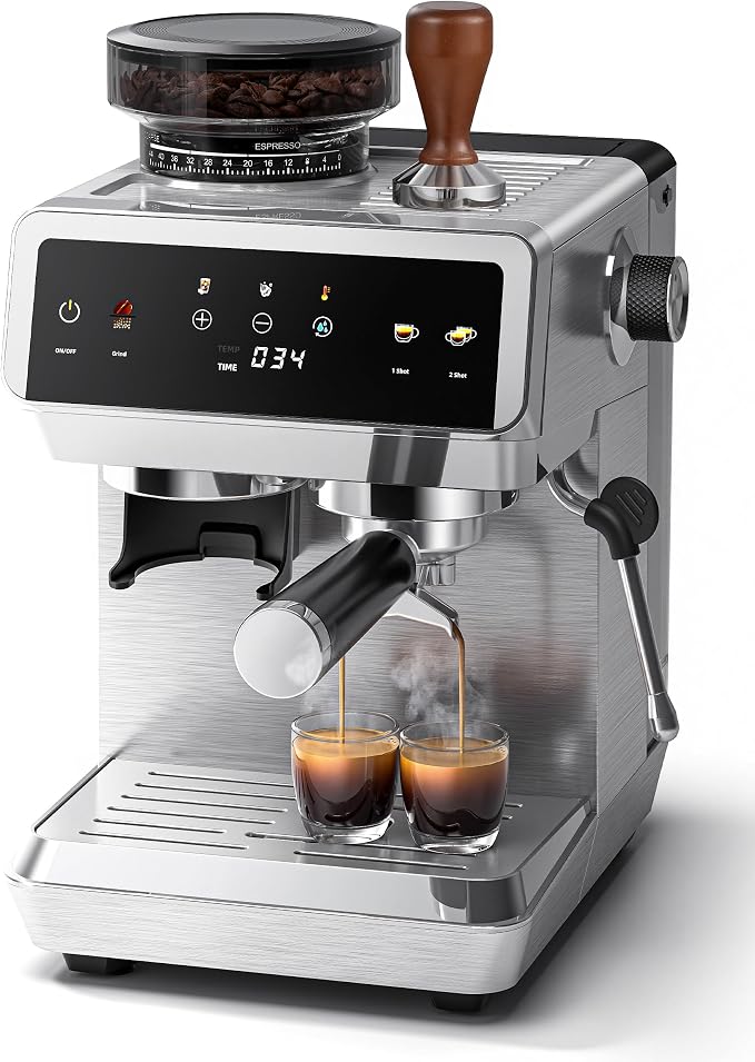 Commercial bean-to-cup coffee machine with integrated bean hopper