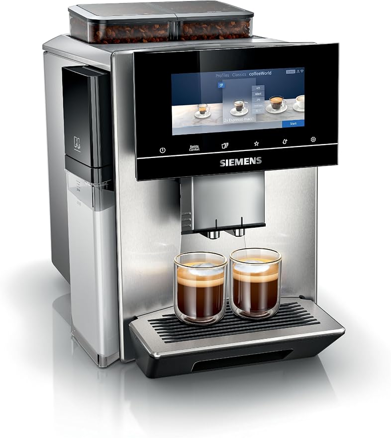 Commercial-grade bean-to-cup coffee machine on a counter, ready to serve an office or cafe